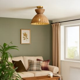 Khudi & Khora Espresso Rattan Flush Ceiling Light - Natural