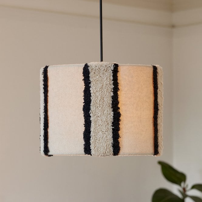 Khudi & Khora  Hemp Tufted Ceiling Pendant Shade - Black & White