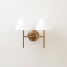 Lorelei Twin Wall Light - Antique Gold with White Shade