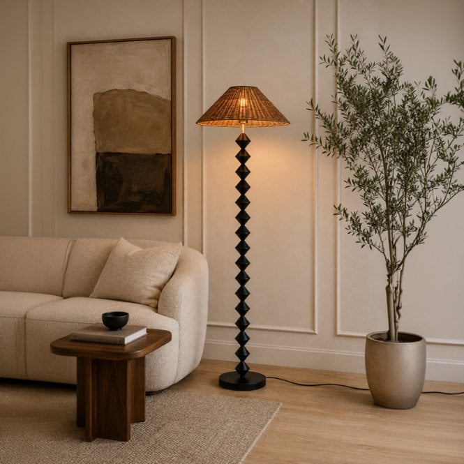 Khudi & Khora  Lunaria Rattan Floor Lamp - Brown