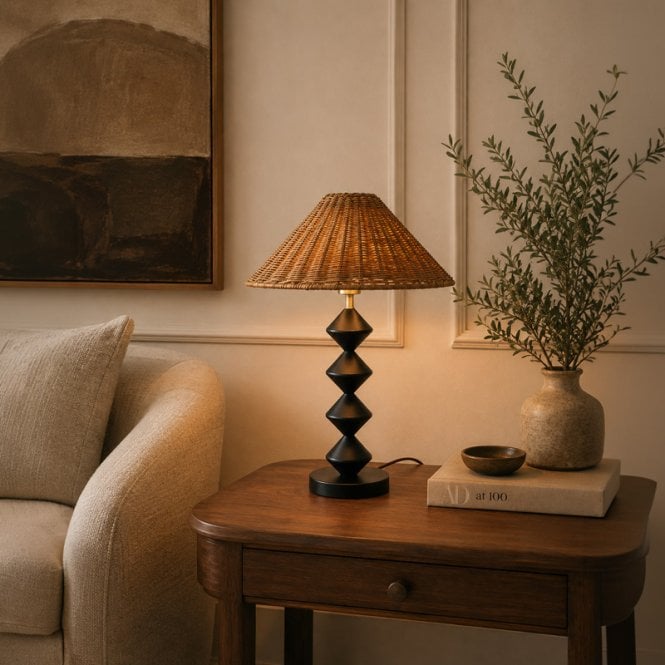 Khudi & Khora  Lunaria Rattan Table Lamp - Brown