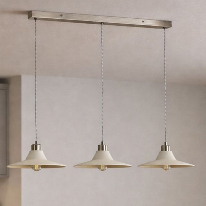 Khudi & Khora  Olive Ceramic Bar Ceiling Pendant Light - Satin Nickel & Cloudy White