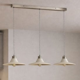 Khudi & Khora Olive Ceramic Bar Ceiling Pendant Light - Satin Nickel & Cloudy White