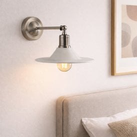 Khudi & Khora Olive Ceramic Wall Light - Satin Nickel & Cloudy White