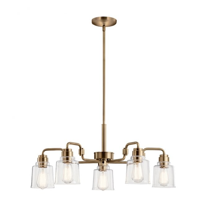 Kichler Aivian 5 Light Chandelier In Weathered Brass Finish And Clear Glass