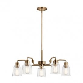 Kichler Aivian 5 Light Chandelier In Weathered Brass Finish And Clear Glass