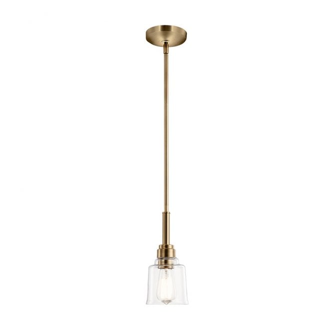 Kichler Aivian Single Light Ceiling Pendant In Weathered Brass Finish And Clear Glass