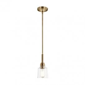 Kichler Aivian Single Light Ceiling Pendant In Weathered Brass Finish And Clear Glass