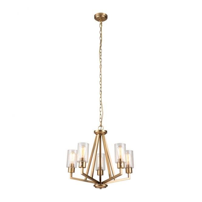 Kichler Deryn 5 Light Chandelier In Natural Brass Finish With Clear Seeded Glass