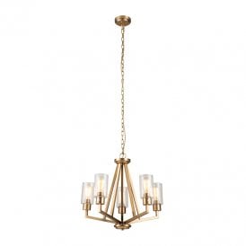 Kichler Deryn 5 Light Chandelier In Natural Brass Finish With Clear Seeded Glass
