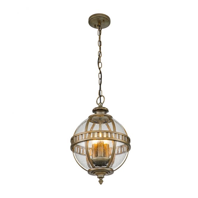 Kichler  Halleron 3 Light Pendant Porch Lantern in Burnished Bronze Finish With Clear Seeded Glass