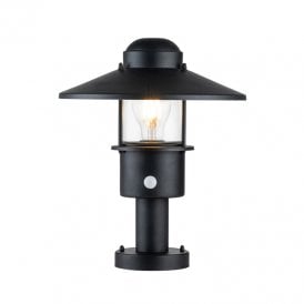 Kichler Klampenborg Singel Light Pedestal Light with PIR Sensor in Black With Clear Glass