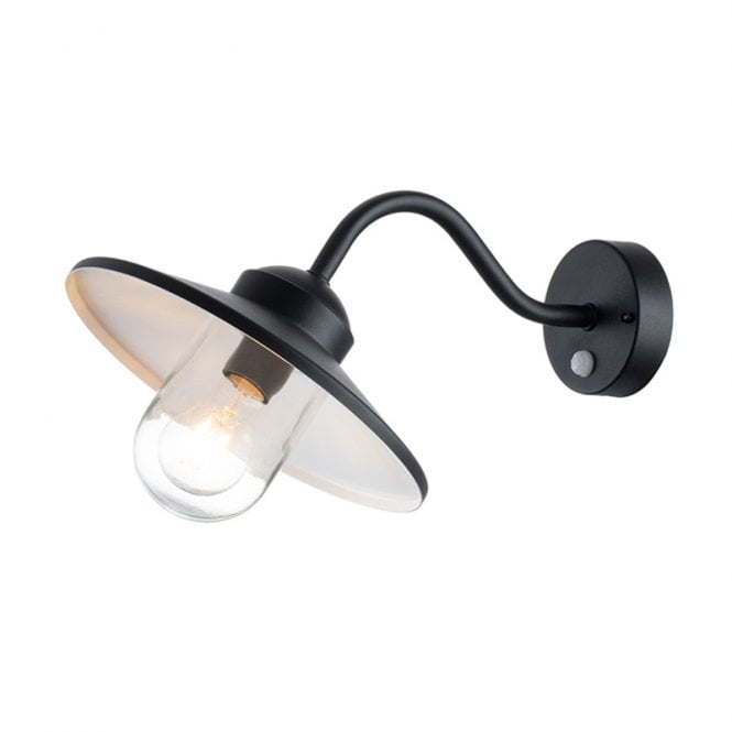 Kichler  Klampenborg Single Light Outdoor Wall Fitting With PIR Sensor In Black Finish With Clear Glass