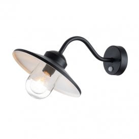 Kichler Klampenborg Single Light Outdoor Wall Fitting With PIR Sensor In Black Finish With Clear Glass