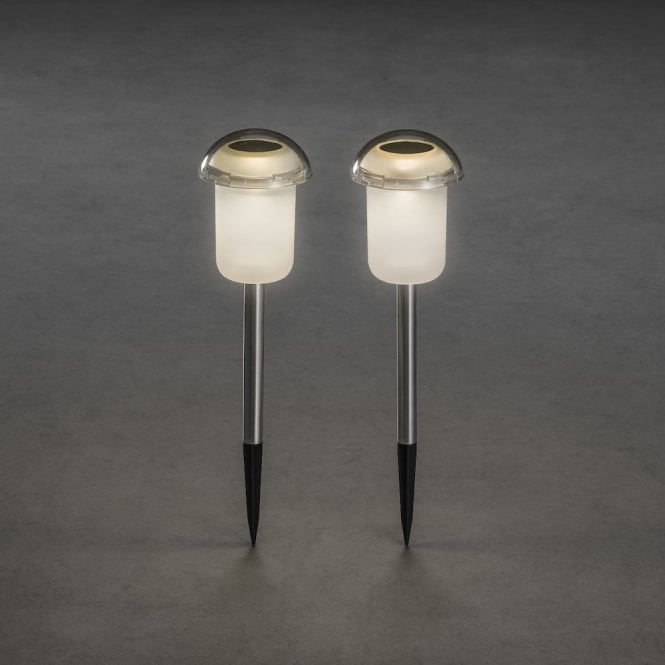 Konstsmide Assisi Set of Two Outdoor Solar Powered Double Function LED Post Lights in Frosted Acrylic