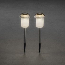 Konstsmide Assisi Set of Two Outdoor Solar Powered Double Function LED Post Lights in Frosted Acrylic