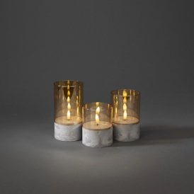 Set of 3 Battery Operated LED Smoked Glass Candle Lights