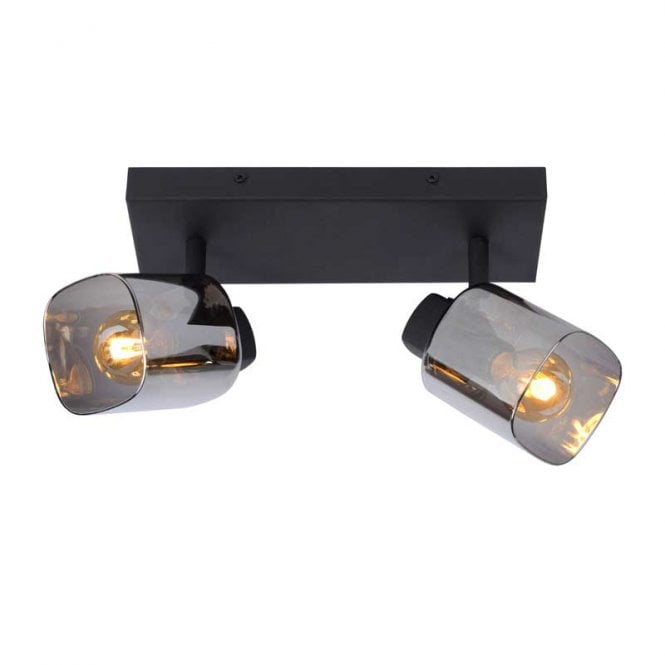 Lucide Alion 2 Light Spotlight Fitting in Black Finish with Smoked Glass Shades