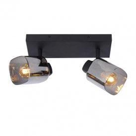 Alion 2 Light Spotlight Fitting in Black Finish with Smoked Glass Shades