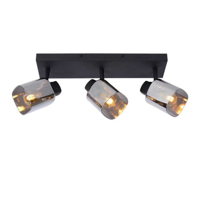 Lucide Alion 3 Light Spotlight Bar Fitting in Black Finish with Smoked Glass Shades