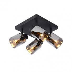 Alion 4 Light Spotlight Square Plate Fitting in Black Finish with Smoked Glass Shades