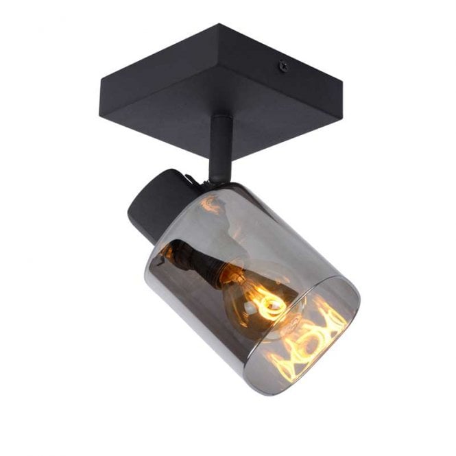 Lucide Alion Single Light Spotlight Fitting in Black Finish with Smoked Glass Shades