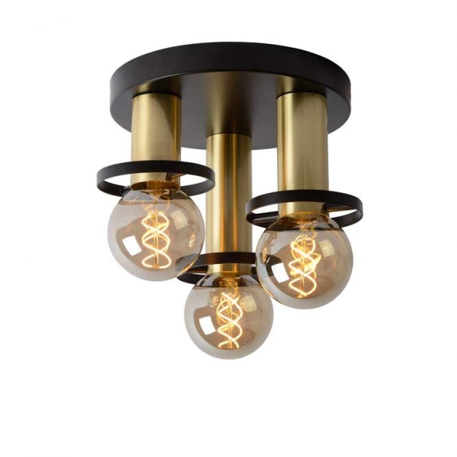 Lucide Anaka 3 Light Flush Ceiling Fitting In Black & Gold Finish