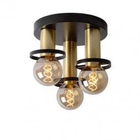 Lucide Anaka 3 Light Flush Ceiling Fitting In Black & Gold Finish