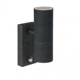 Arne 2 Light LED Outdoor Up & Down Wall Fitting In Black Finish with PIR Sensor