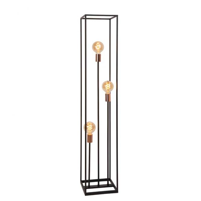 Lucide  Arthur 3 Light Floor Lamp In Black And Copper Finish