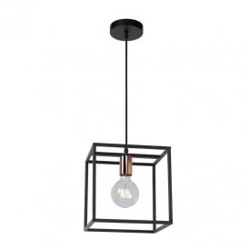 Lucide Arthur Single Light Ceiling Pendant In Black And Copper Finish