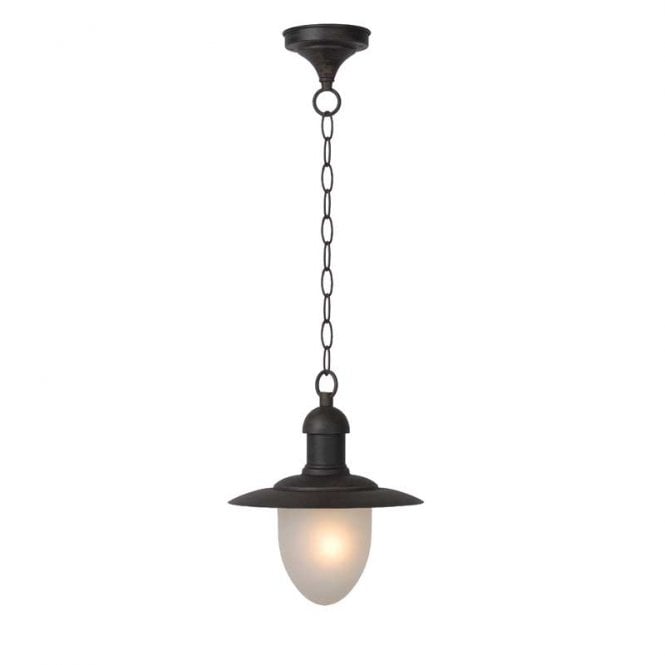 Lucide  Aruba Single Light Outdoor Pendant Lantern In  Rust Brown Finish