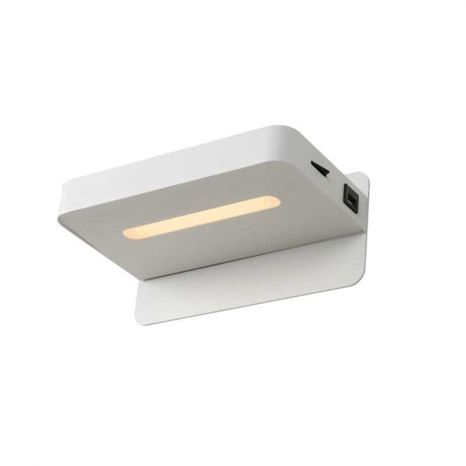 Lucide  Atkin LED Wall Light with Shelf and USB Charging Port in White Finish
