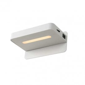Lucide Atkin LED Wall Light with Shelf and USB Charging Port in White Finish