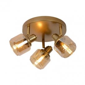 Bjorn 3 Light Ceiling Plate Spotlight Fitting in Matt Gold Finish with Champagne Glass Shades