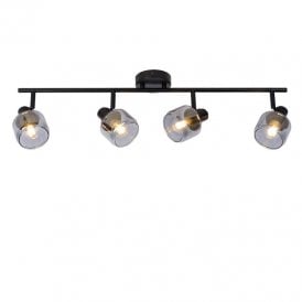 Bjorn 4 Light Ceiling Spotlight Bar Fitting in Black Finish with Smoked Glass Shades