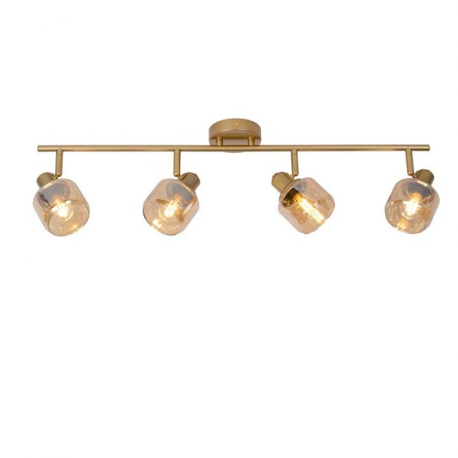 Lucide Bjorn 4 Light Ceiling Spotlight Bar Fitting in Matt Gold Finish with Champagne Glass Shades