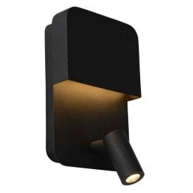 Lucide Boxer Wall Fitting with LED Reading Light and USB Charging Port In Black Finish