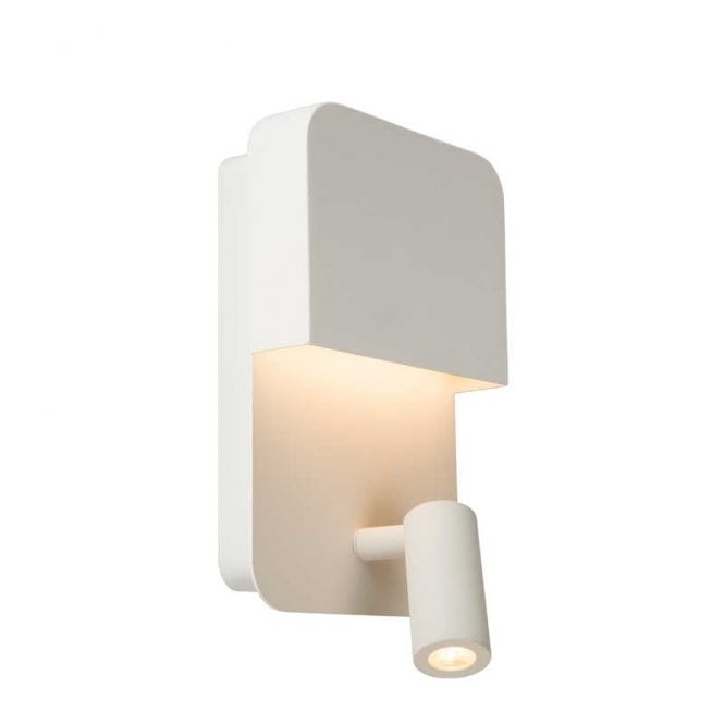 Lucide  Boxer Wall Fitting with LED Reading Light and USB Charging Port In White Finish