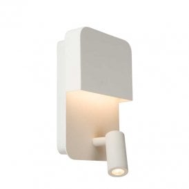 Lucide Boxer Wall Fitting with LED Reading Light and USB Charging Port In White Finish