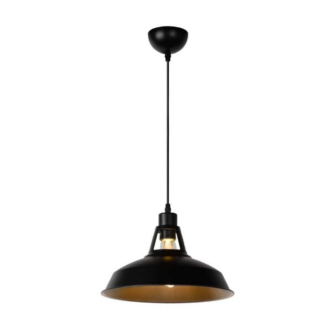 Lucide  Brassy-Bis Single Light Ceiling Pendant In Black Finish