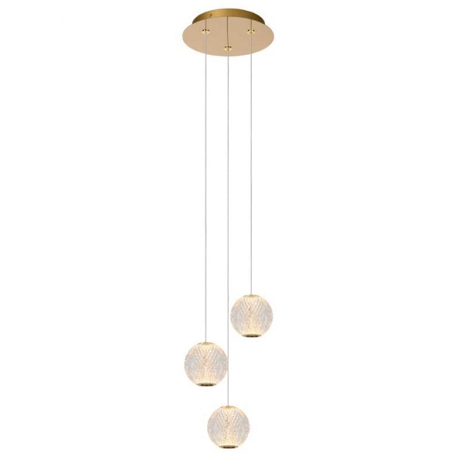 Lucide  Cintra 3 Light LED Cascade Pendant In Matt Gold Finish With Clear Shades