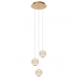 Lucide Cintra 3 Light LED Cascade Pendant In Matt Gold Finish With Clear Shades