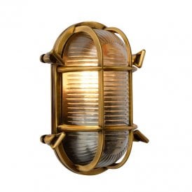 Lucide Dudley Oval Outdoor Single Light Flush Wall Fitting in Matt Gold Finish and Opal Glass Diffuser