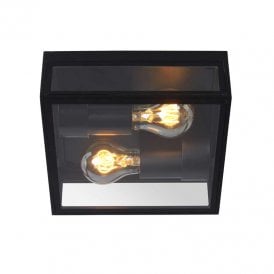 Lucide Dukan 2 Light Outdoor Half Lantern Wall Fitting In Black Finish