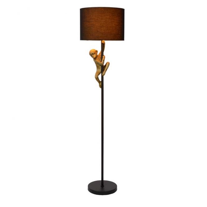 Lucide  Extravaganza Chimp Single Light Floor Lamp in Black Finish Complete with Black Fabric Shade