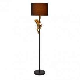 Lucide Extravaganza Chimp Single Light Floor Lamp in Black Finish Complete with Black Fabric Shade