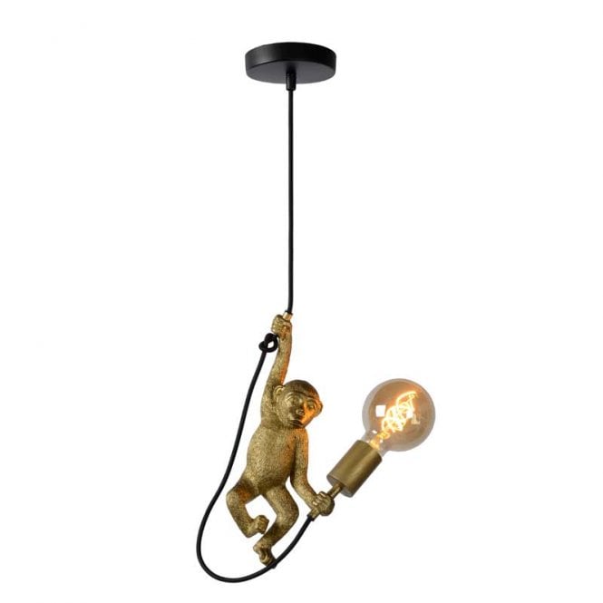 Lucide  Extravaganza Chimp Single Light Metal Ceiling Pendant in Black & Gold Finish