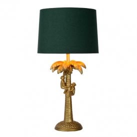 Lucide Extravaganza Coconut Single Light Table Lamp in Gold Finish Complete with Green Shade