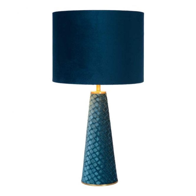 Lucide  Extravaganza Velvet Single Light Table Lamp in Turquiose Finish with Gold Details Complete with Matching Velvet Shade